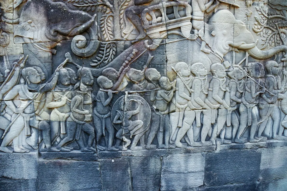 Relief of a battle on the Tonle Sap at the Bayon