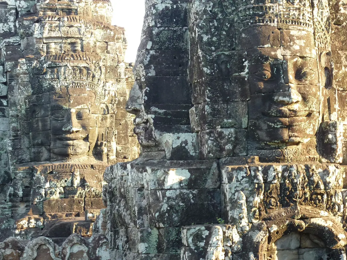Several faces on the towers of the Bayon
