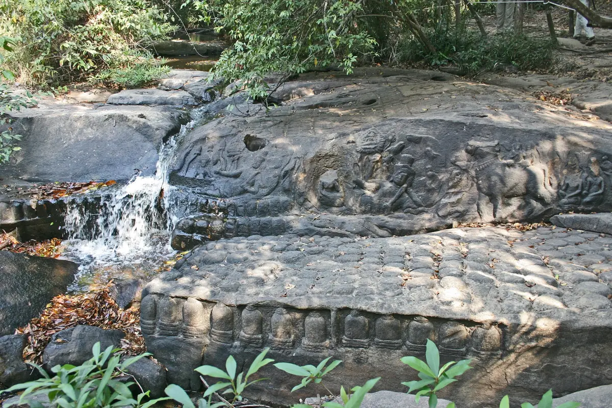 Carved lingas in the riverbed at Kbal Spean